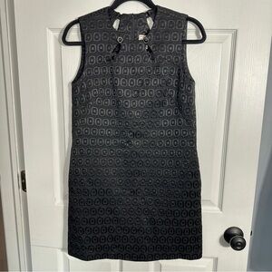 Milly shift dress, size 4, black geometric sleeveless, cutout, wool blend